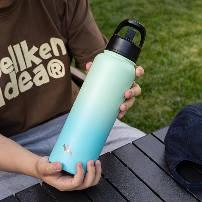 18 oz Insulated Water Bottle Stainless Steel Sport Bottles with 3 Lids,Mint