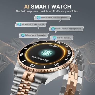 2025 DA GPT Smart Watch with Bluetooth Call,1.19-inch AMOLED Display, 24/7 Heart Rate, Blood Oxygen, Blood Pressure, Sleep Monitor, 107 Sports Fitness Tracker, Compatible Android and iOS Silver Gold