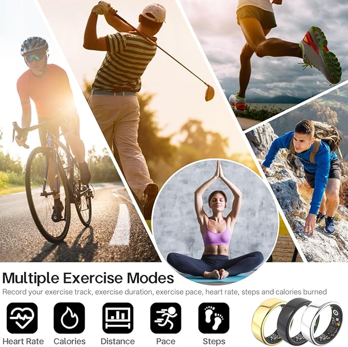 Smart Rings for Women Men,Fitness Tracker Ring,Heart Rate,Blood Oxygen,Blood Pressure,Step Tracker,Sleep Monitoring,No Subscription Fee,IP68 Waterproof Smart Ring for iphone&Android(Silver 12)