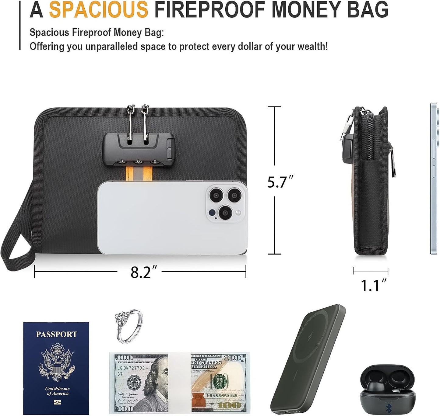 Fireproof Money Bag & Accordion File Organizer