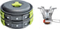 MalloMe Camping Cookware Mess Kit with Backpack Stove - Camping Cooking Set - Camping Pot and Pans Backpacking Gear- Hiking Stove/Backpacking Stove - Camp Accessories Equipment