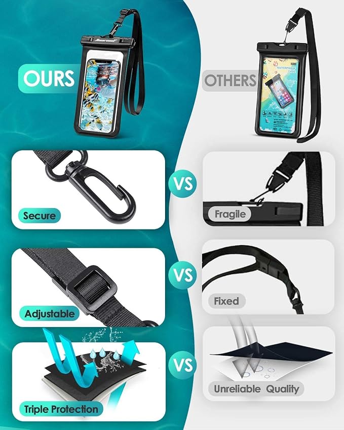 Hiearcool Waterproof Phone Pouch,Underwater Phone Cases Compatible for iPhone 17 16 15 14 13 Pro Max,Waterproof Dry Bag for Cruise Travel Essentials Phone Water Protector Pouch-Black&Bright Red-2Pack