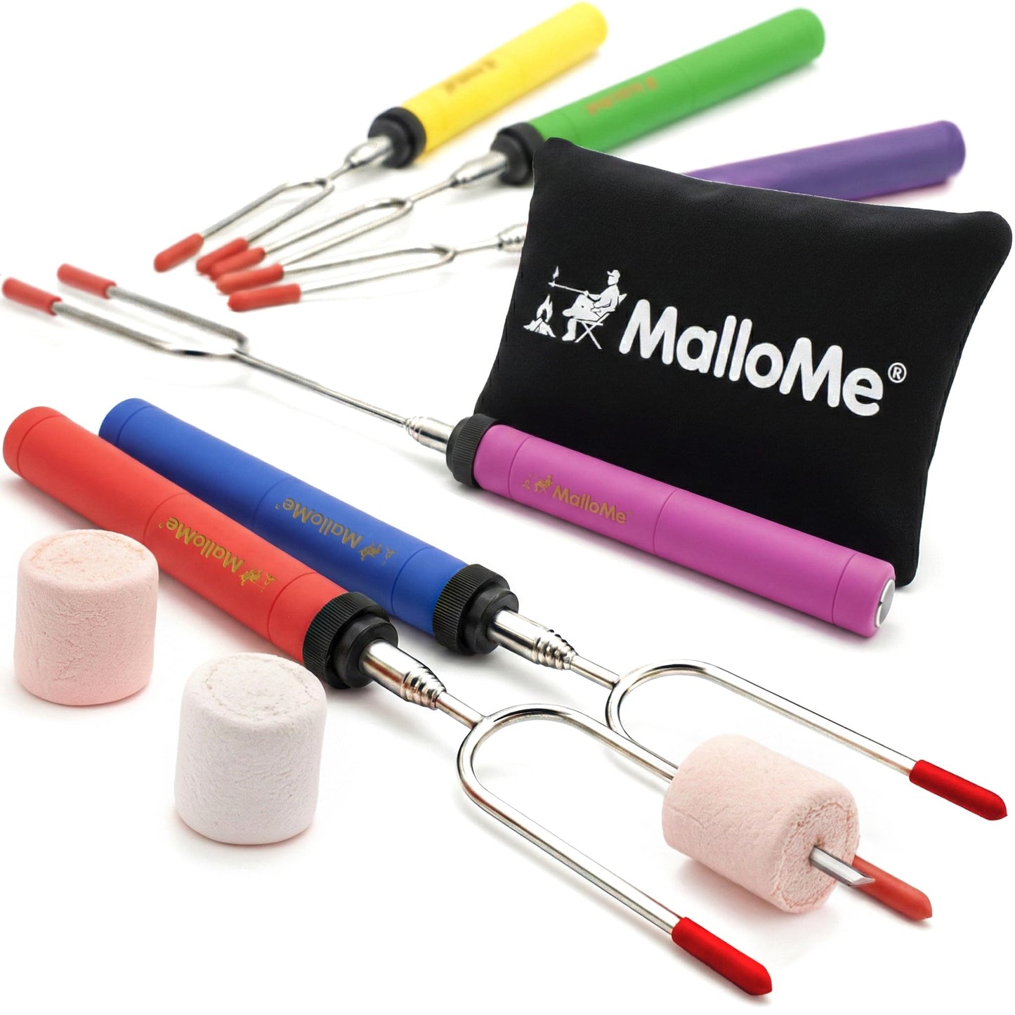 MalloMe Smores Sticks for Fire Pit -Rotating 34 inch Marshmallow Roasting Sticks Smores Kit Outdoor -Accessories for Campfire- Smore Skewers Hot Dog Fork, Camping Essentials Bonfire Gear Long (6 Pack)