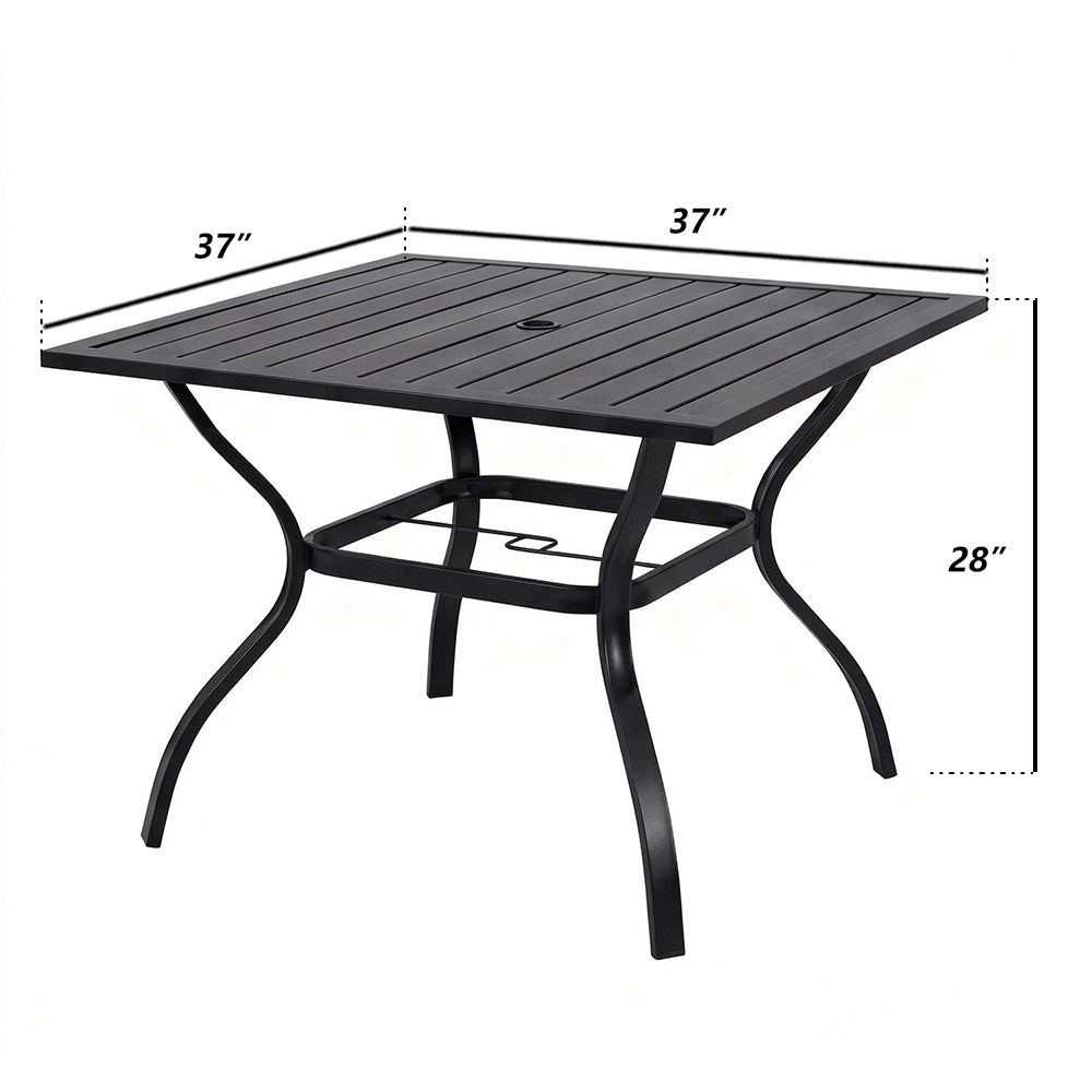 5 Piece Outdoor Dining Set Black Metal Square Table 4 Folding Chairs