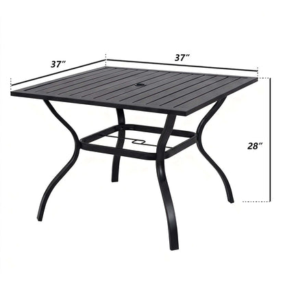 5 Piece Outdoor Dining Set Black Metal Square Table 4 Folding Chairs