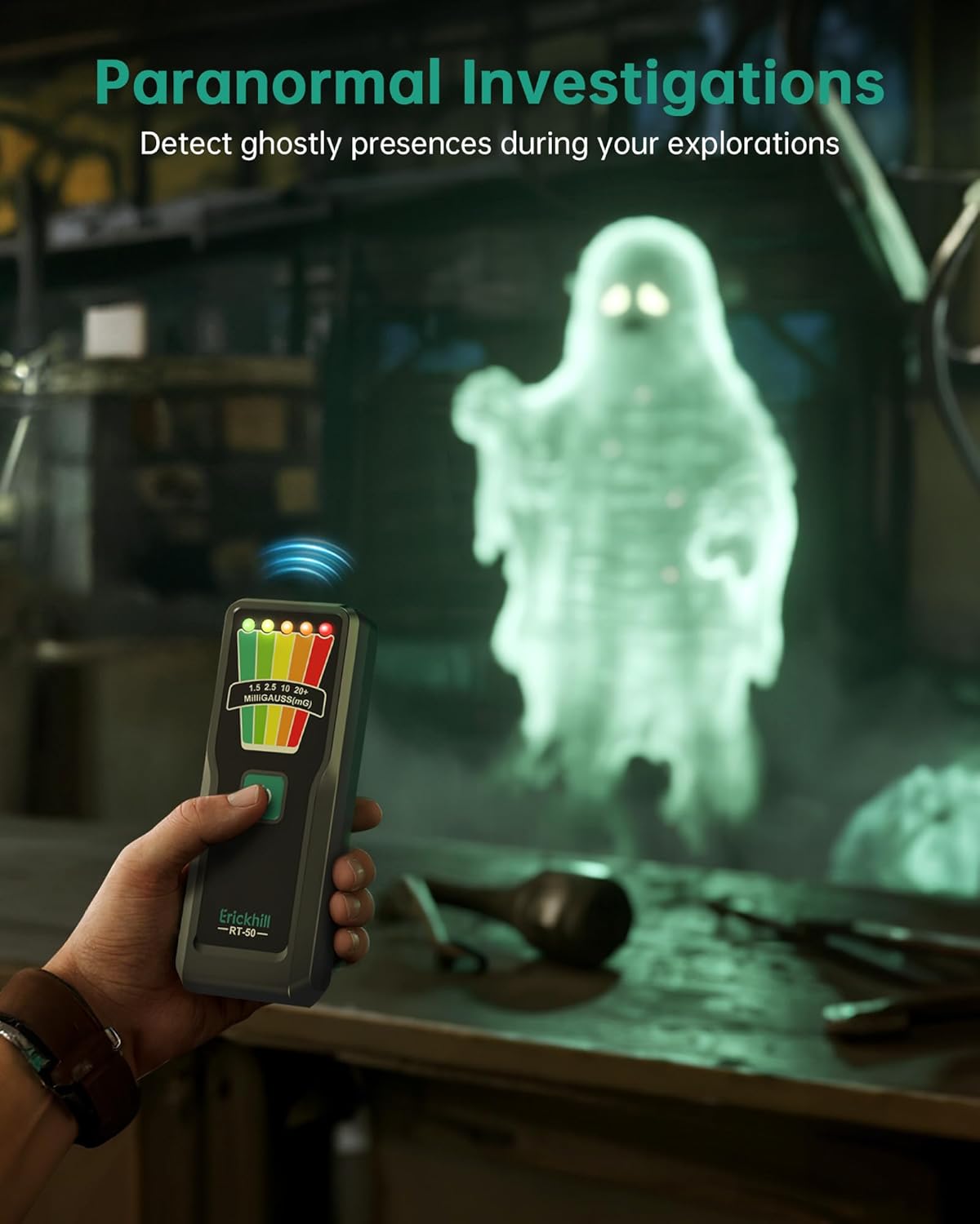 ERICKHIL Handheld EMF Meter, 5-Level LED Alerts,Ghost Hunting Equipmen for Paranormal Investigations, 30Hz–20kHz Wide Range Ghost Detector,Pocket-Size EMF Reader