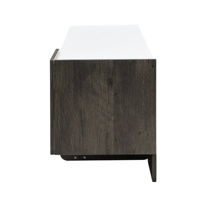TV Stand Luxury White MDF Metal Legs Drawer 2-Cabinet Fits 70 In TV 66.7 In