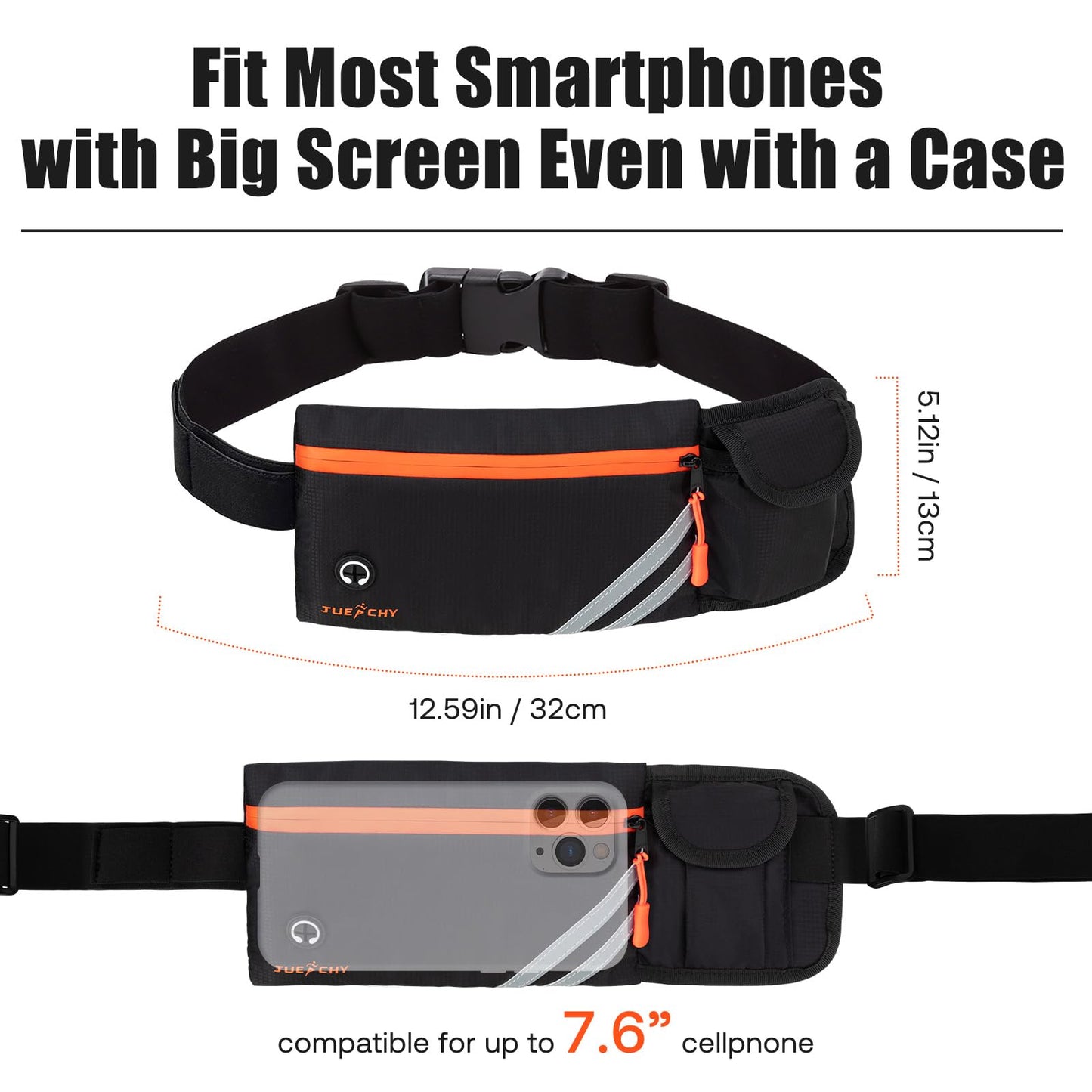 Running Belt with Water Bottle Holder: Detachable Bottle Pouch - Slim Running Belt - Large Capacity No Bounce for Walking(Bottles NOT Included)