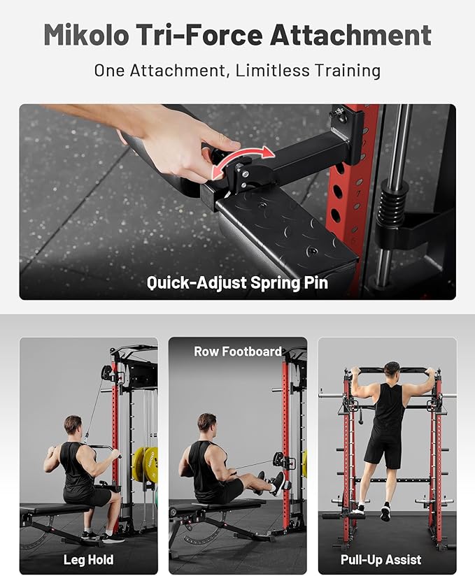Mikolo M4 2.0 Smith Machine, All-in-One Power Cage with Independent Dual Pulley System, Multi-Function Home Gym Workout Cage for Cable Crossover