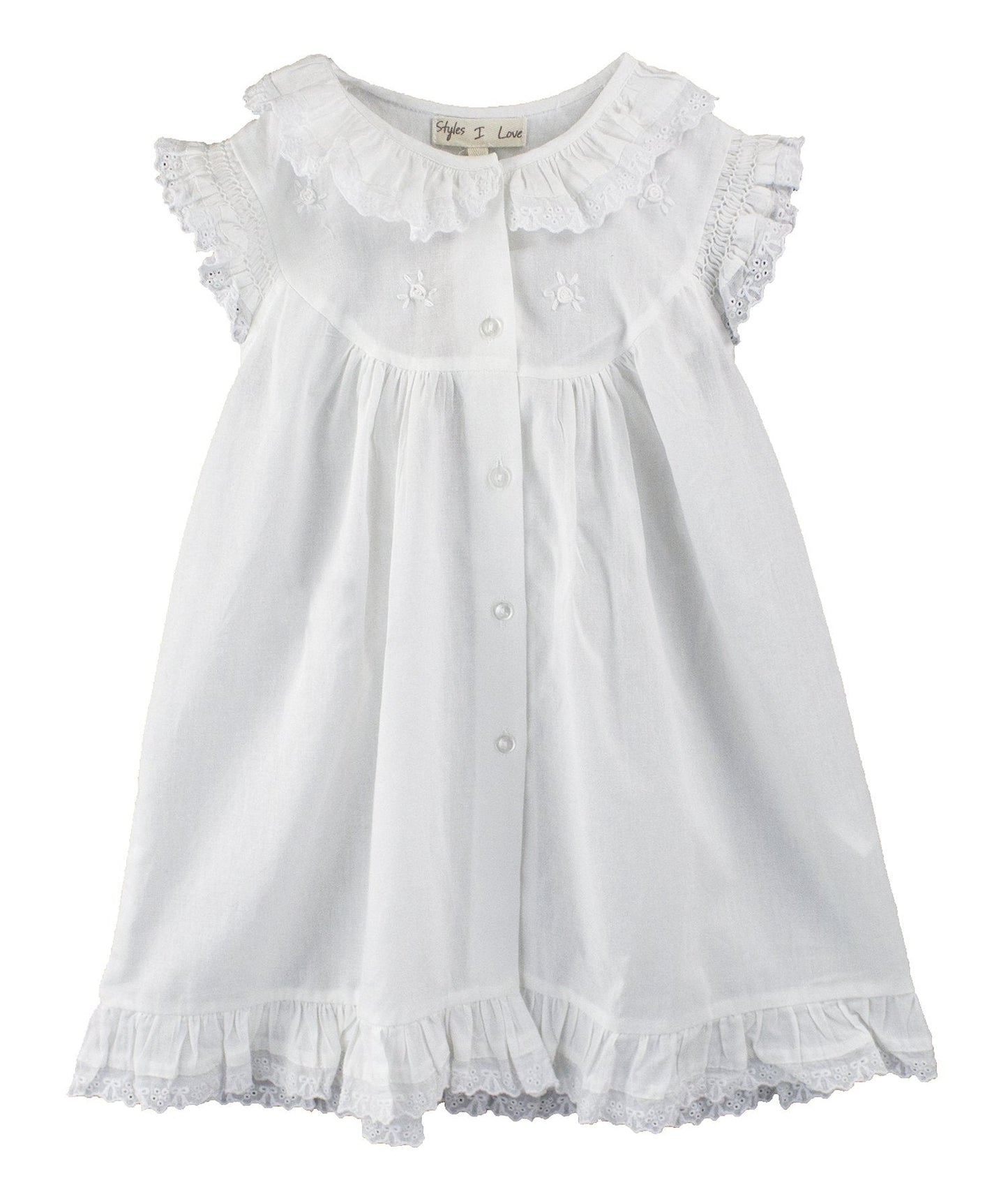 stylesilove Womens Handmade White 100% Pure Cotton Night Dress Sleepwear for Kids and Mother