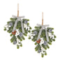 Super Holiday Christmas 2PCS Artificial Green Plant Wreaths Grey Velvet Bow