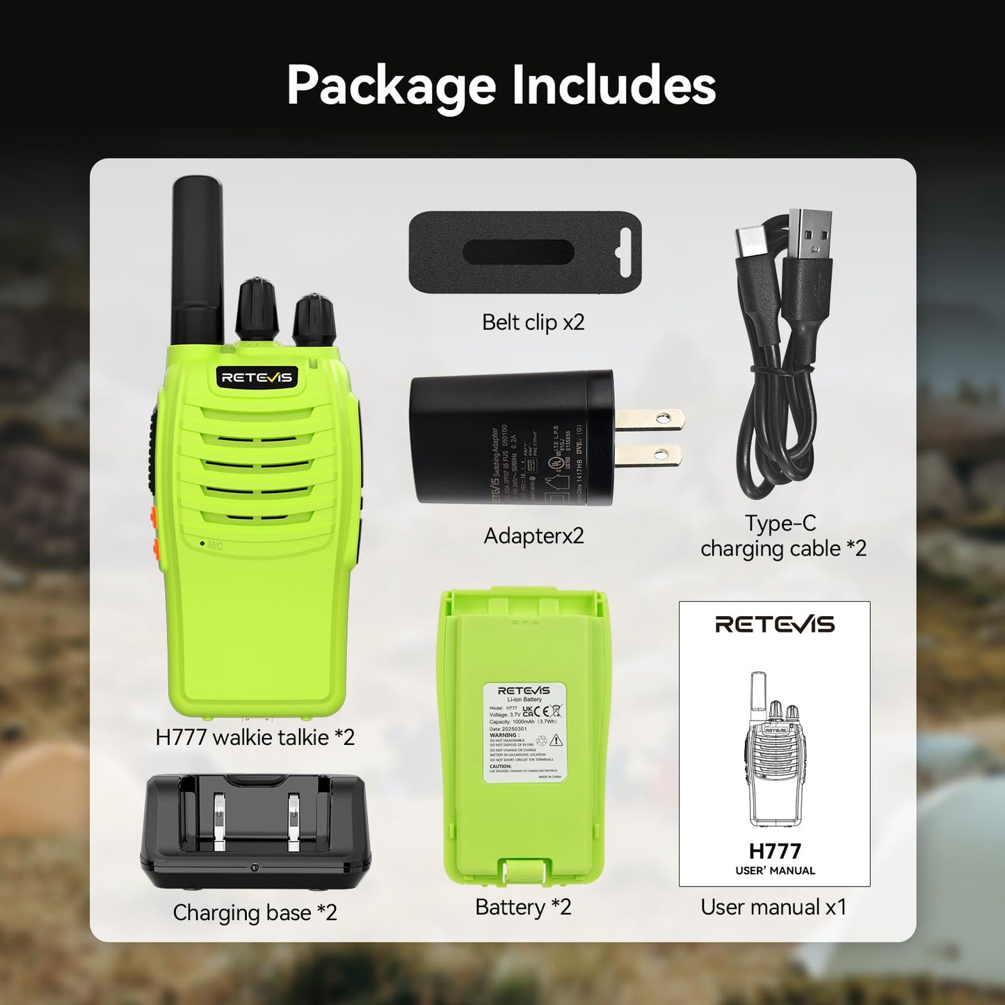 Retevis H-777 Rechargeable Walkie Talkies, Mini 2 Way Radios Long Range, Small Walky Talky, Portable FRS Two Way Radios with LED Flashlight(Black, 2 Pack)