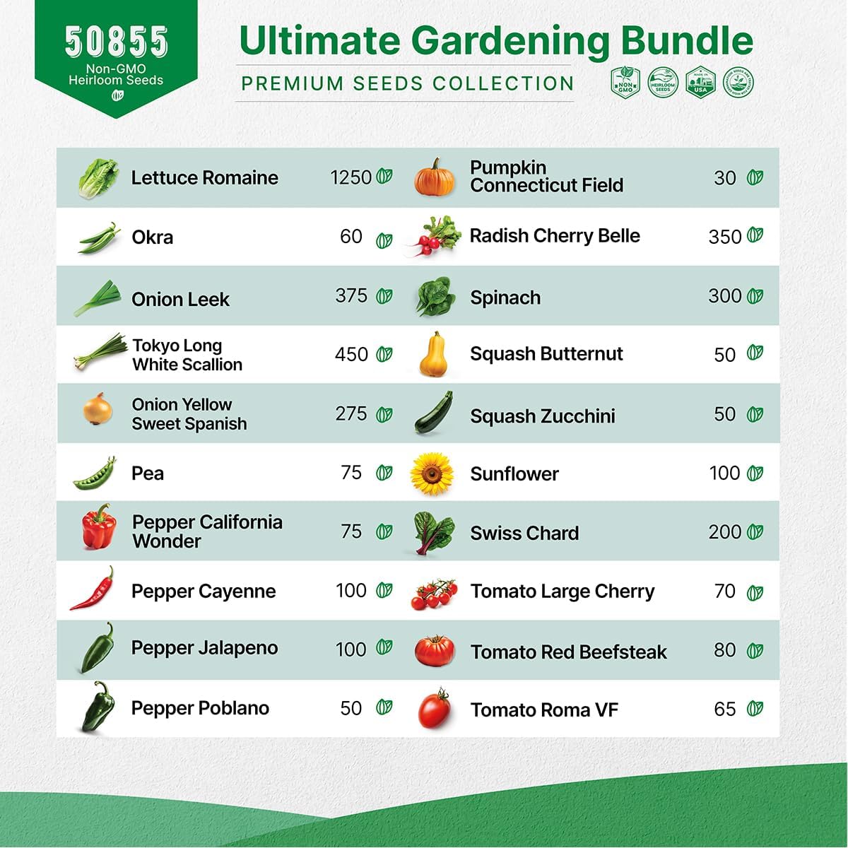 22 Lettuce & Salad Greens & 40 Vegetable Seeds Variety Pack Bundle, 50,700+ Non-GMO Heirloom Seeds for Planting Vegetables, Lettuce, and Salad Greens for Indoor & Outdoor Gardening