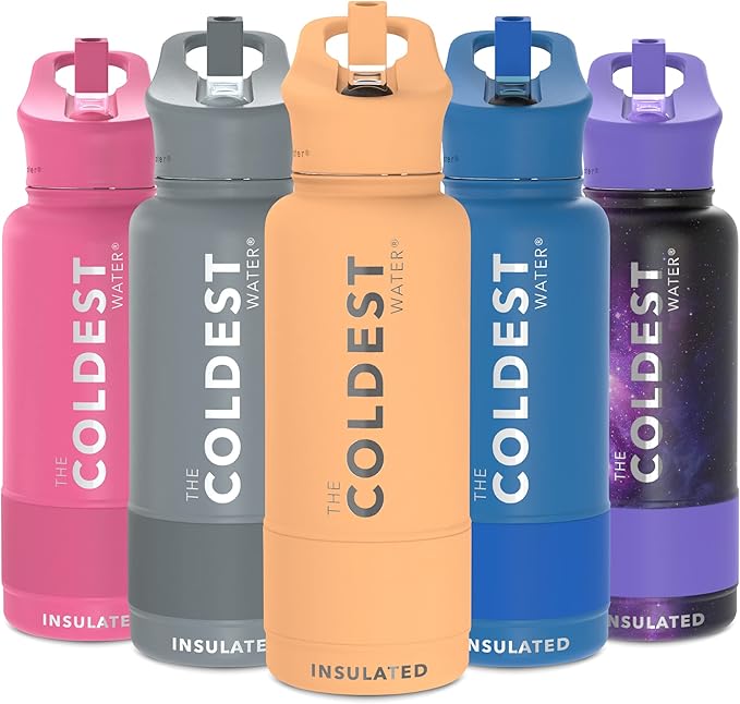 Coldest Insulated Water Bottle with Straw Lid - Stainless Steel Metal Insulated Bottle for Men & Women (Sahara Peach, 32 oz)
