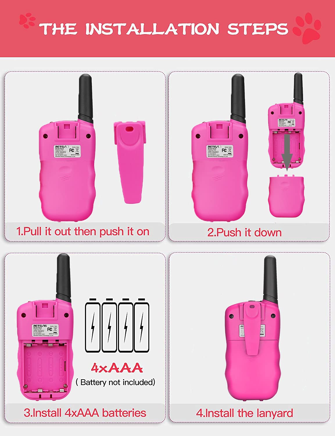 Retevis RT388 Walkie Talkies for Kids, Birthday Gifts for 6 7 8 9 10 11 12 Year Old Girls, 22 CH LCD Flashlight, Pink Walkie Talkies Christmas Gifts Toys for Girls(Pink, 2 Pack)