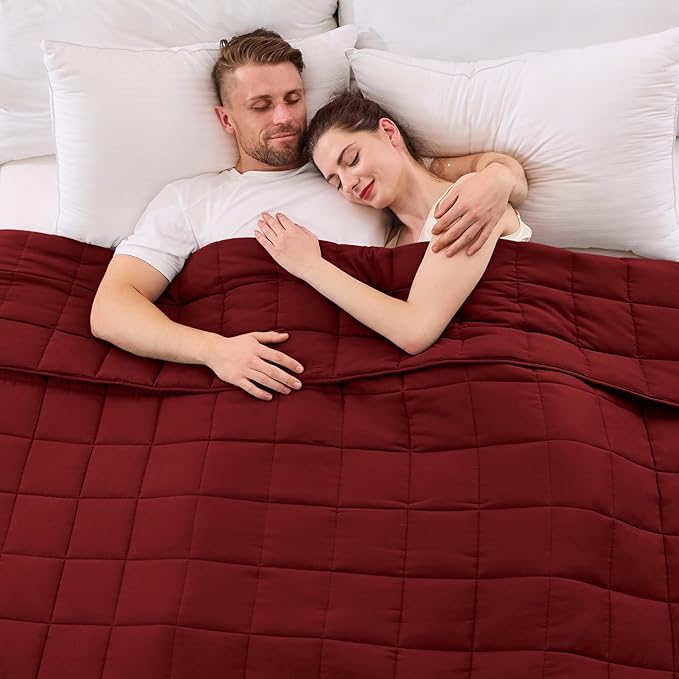 yescool Weighted Blanket for Adults (25 lbs, 88” x 104”, Red) Cooling Heavy Blanket for Sleeping Perfect for 240-260 lbs, King Size Breathable Blanket with Premium Glass Bead