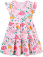 Girls Cotton Dress - Ruffle Sleeve Tiered A-Line Midi Sundress