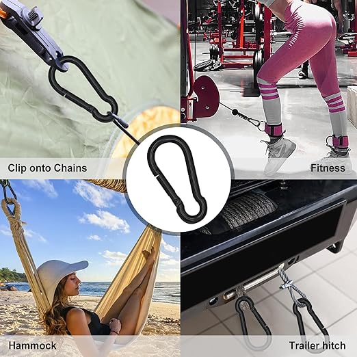 KINLINK 1 Pack Black Carabiner Clip, 5.5 inch Heavy Duty Spring Snap Hook, Large Caribeener Clips for Camping, Swing Set, Hammock, Hiking, Travel, Weight Lifting Machine, Home Gym Equipment