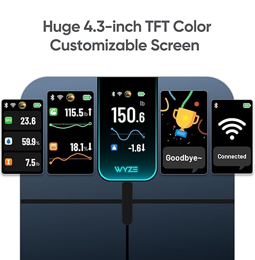 Ultra, Smart Scale with 4.3" Color Display, Digital Bathroom Scale for Body Weight BMI Muscle Mass Composition, Wi-Fi & Bluetooth Body Fat Scale with Heart Rate, 400 lbs (Black)