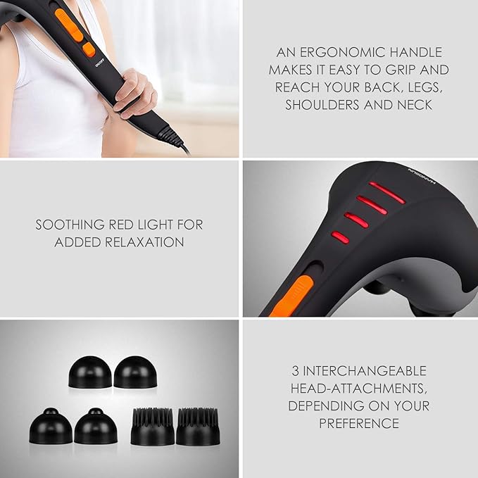 Handheld Neck Back Massager for Pain Relief Deep Tissue, Double Head Full Body Percussion Massage MG400 for Shoulder, Leg, Foot, Muscles