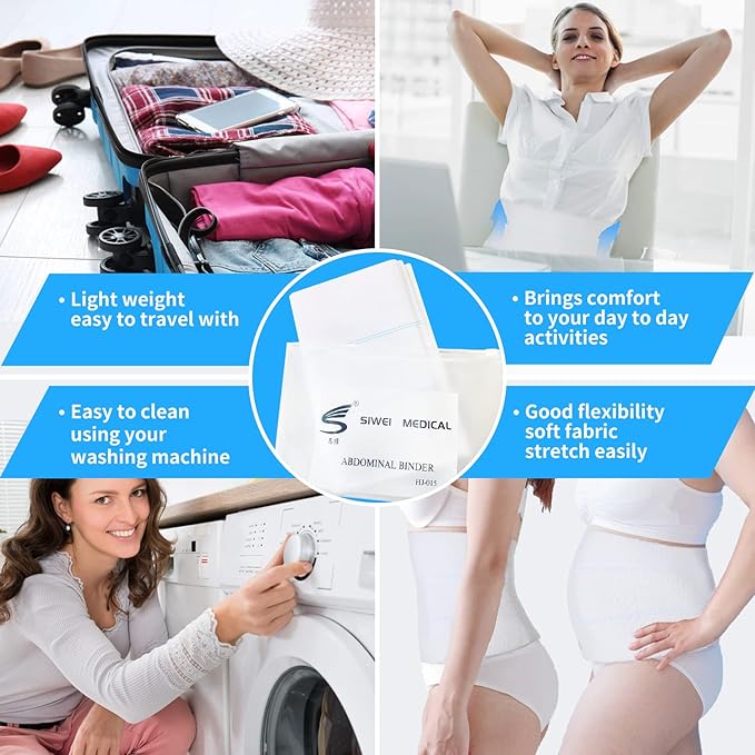 S Abdominal Binder Post Surgery - Elastic Waist Band for Stomach Support & Compression, Bariatric, Tummy Tuck | Latex-free, Breathable Belly Wrap Hernia Belt Lipo Garment - (45" - 60") 3 PANEL - 9"