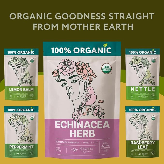 Echinacea Tea Organic (10oz.) – Echinacea Purpurea Herb Loose Leaf - Equinacea Organica - Body Defenses, Immune Support Tea