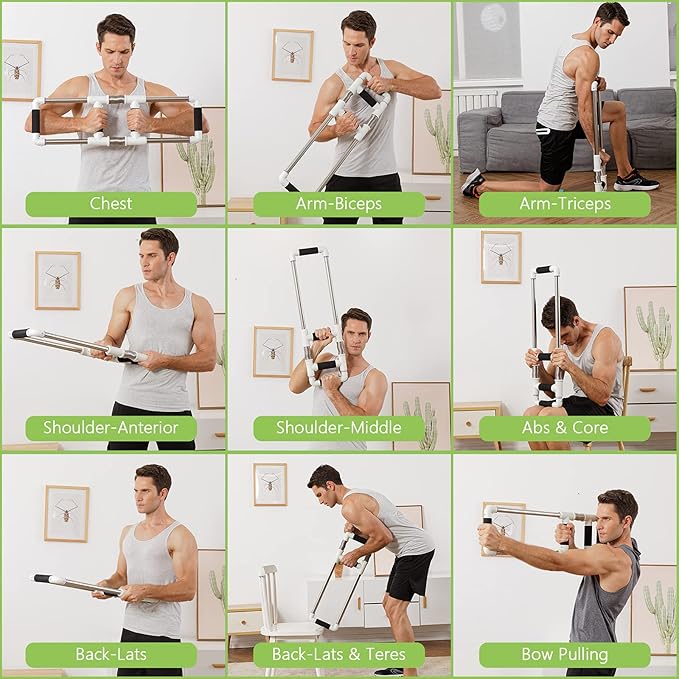 Push Down Bar Machine - Chest Expander at Home Workout Equipment, Arm Exerciser - Portable Spring Resistance Exercise Gym Kit for Home, Travel or Outdoors