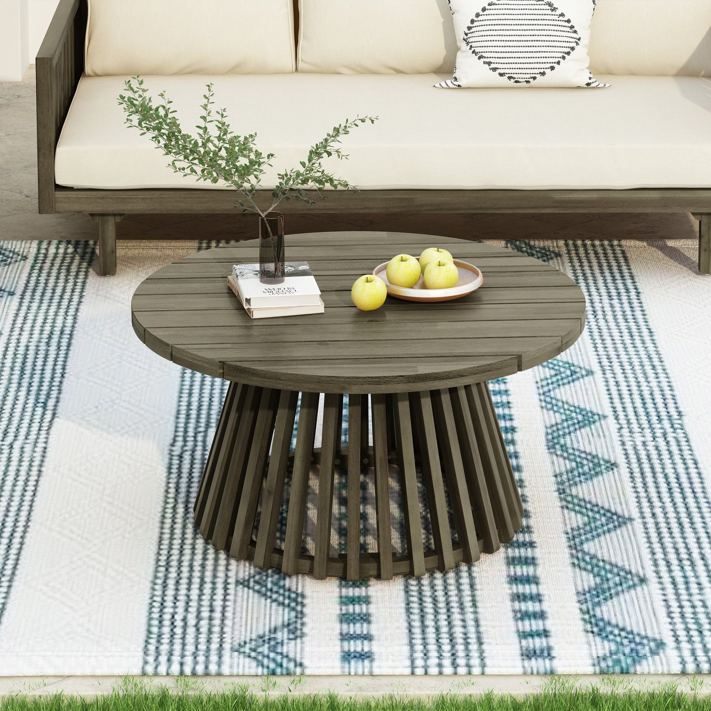 Outdoor Daybed Set Acacia Wood Gray 3 Seater Chaise