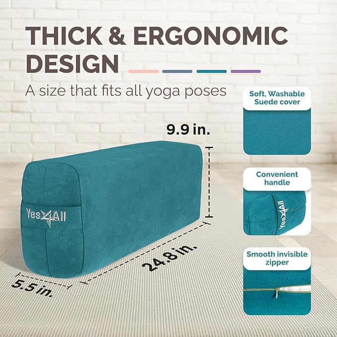 Yes4All Triple-Layer Sponge Yoga Bolster Pillow for Restorative Yoga & Meditation - Versatile Yoga Support Pillow, Balance & Poses Modification