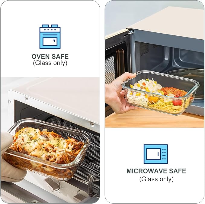 10 Pack Glass Food Storage Containers, Meal Prep Containers with Lids, Airtight Glass Lunch Boxes, Freezer, Oven, and Microwave Safe, White