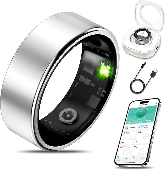 Smart Health Ring for Women Men Fitness Tracker with Heart Rate, Blood Oxygen, Blood Pressure, Sleep Monitoring, Step Counting, IP68 Waterproof for iPhone and Android, No APP Fee, Silver 11