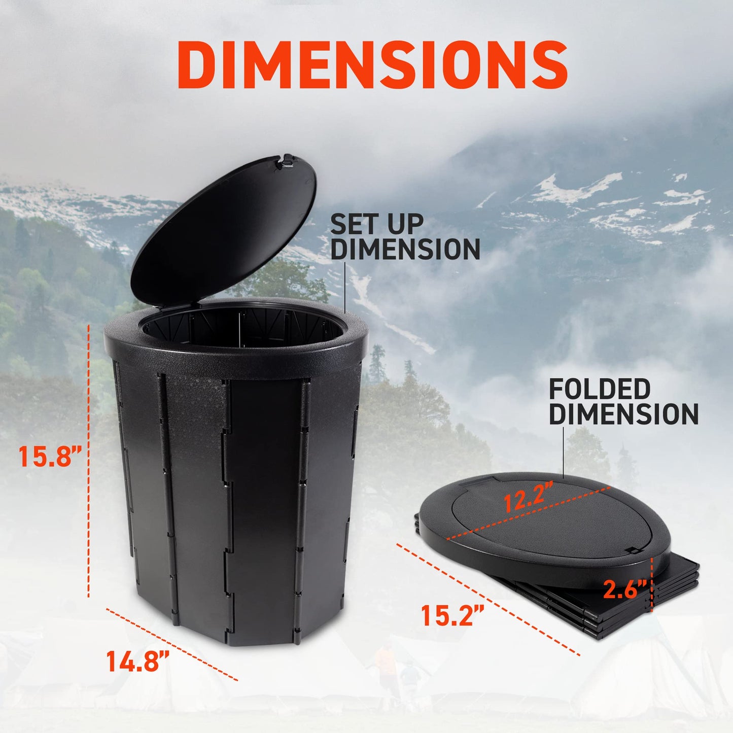 72 HRS Portable Collapsible Camp Toilet - Extra Large, Lightweight & Sturdy (With 12 Toilet Bags)