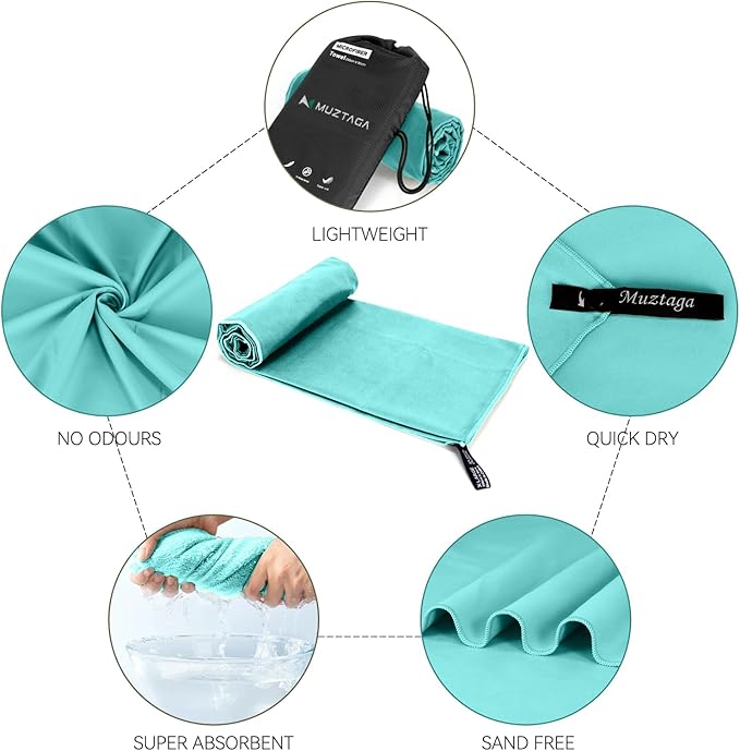 Microfiber Beach Towel-Perfect for Travel, Sports, Camping, Swimming, Yoga, Gym- Quick Dry, Sand Free, Compact, Lightweight, Absorbent (Mint,Small(101x50cm, 40x20”))