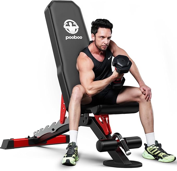 Pooboo Weight Bench, Adjustable Workout Bench for Home, 1500LBS Weight Capacity Heavy Duty Strength Training Bench, Flat/Incline/Decline Positions for Full Body Workout