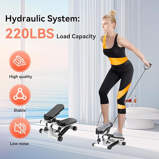 Steppers for Exercise at Home, Mini Stepper with Resistance Bands, Portable Stair Stepper for Home, Smooth and Quiet, Hydraulic Fitness Stair Stepper with LCD Monitor