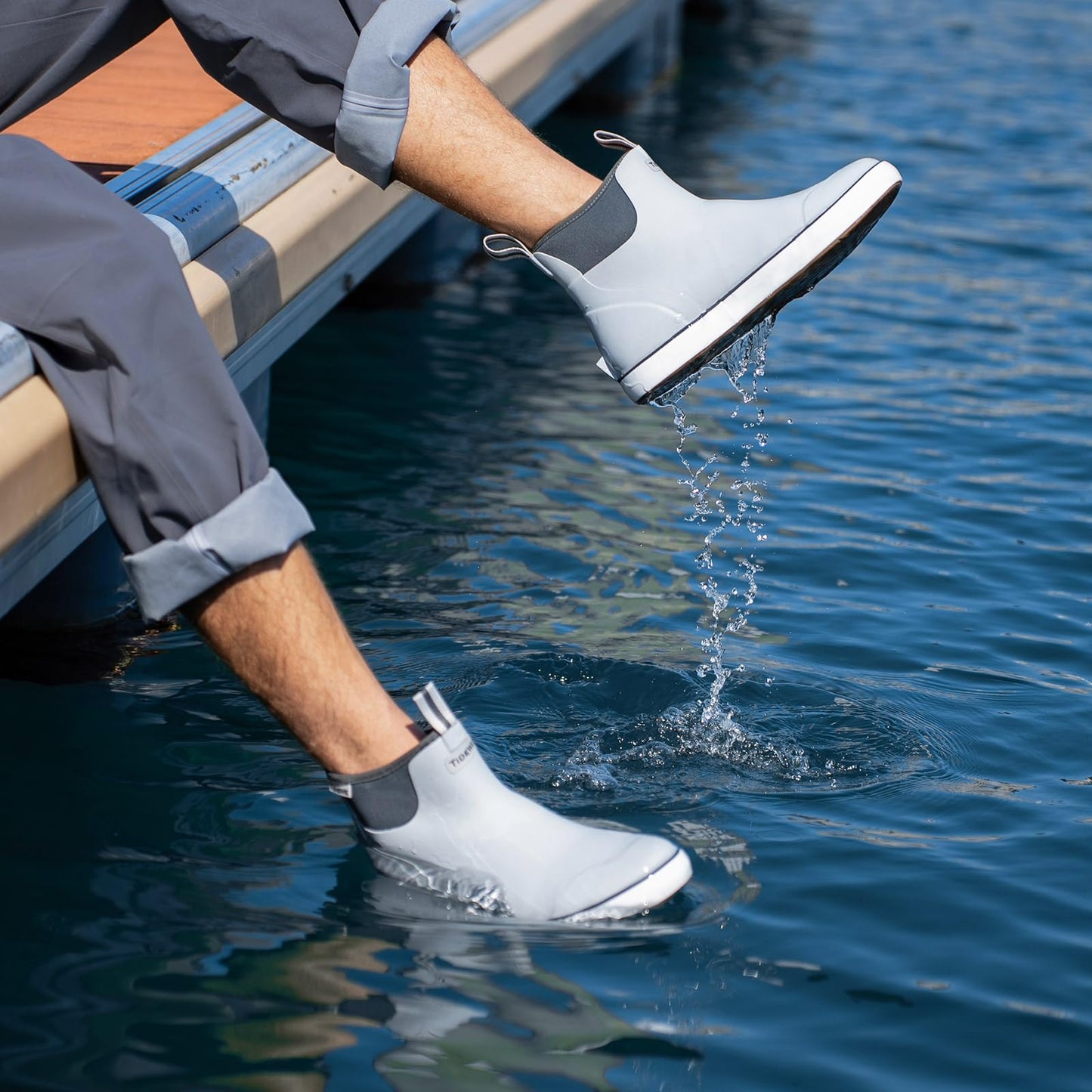 TIDEWE Deck Boots for Men, Waterproof Fishing Boots, Slip On Neoprene Rubber Ankle Rain Boots for Boating (Black Orange, Light Grey & Grey Brown, Size 7-14)