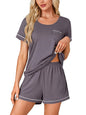 Rooscier Women's Cotton Pajama Set Scoop Neck Pocket Top Shorts Gray Size S