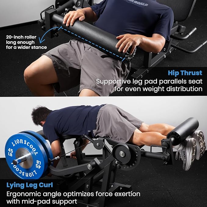LIONSCOOL Leg Extension and Curl Machine V4.0, 1100lbs Capacity Adjustable Seated Leg Extension, Lying Leg Curl Bench, Cable Operated 2” Plate Loadable Lower Body Exercise Equipment for Home Gym