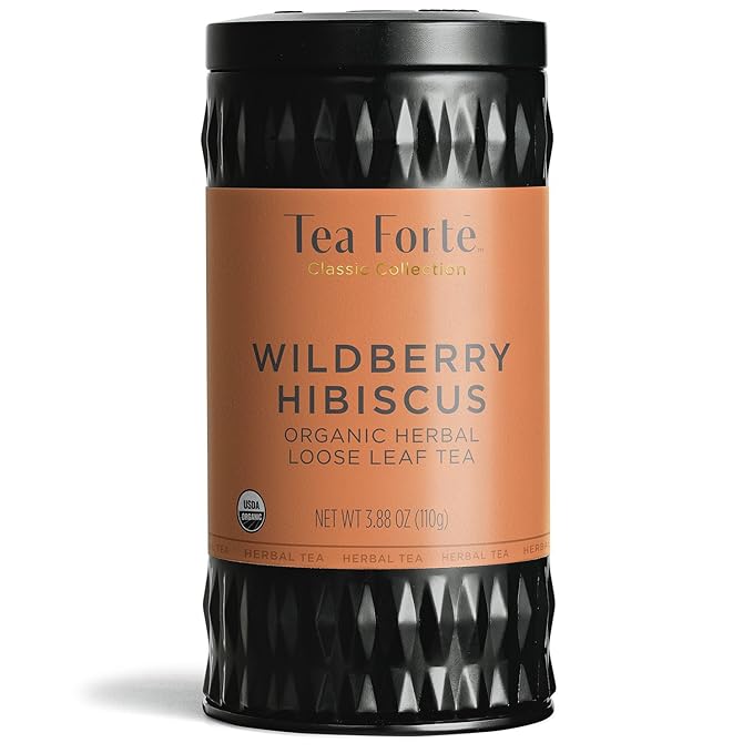 Tea Forte Wildberry Hibiscus Premium Organic Loose Leaf Caffeine-Free Herbal Tea Blend Canister, Makes 35-50 Cups