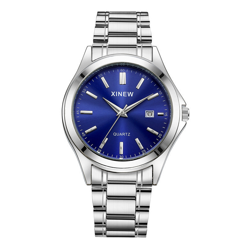 Fashionable Casual Stainless Steel Strap Calendar Quartz Watch
