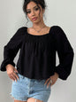 Swiss Dot Square Neck Long Sleeve Blouse