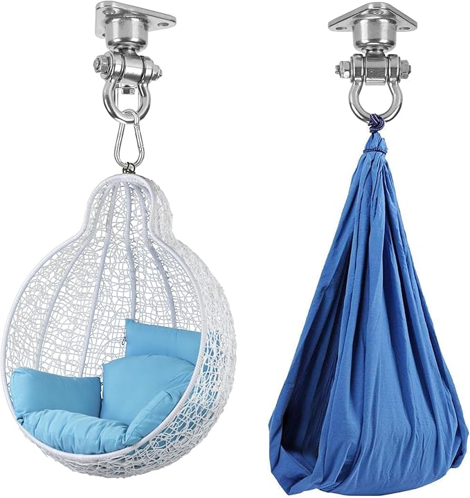 Silent Bearing Swivel Swing Hanger Stainless Steel Heavy Duty 180°+360° Swivel Swing Hook 1500 lb Capacity Playground Yoga Hammock Chair Rope sandbag Porch Swing Bag Sleeve