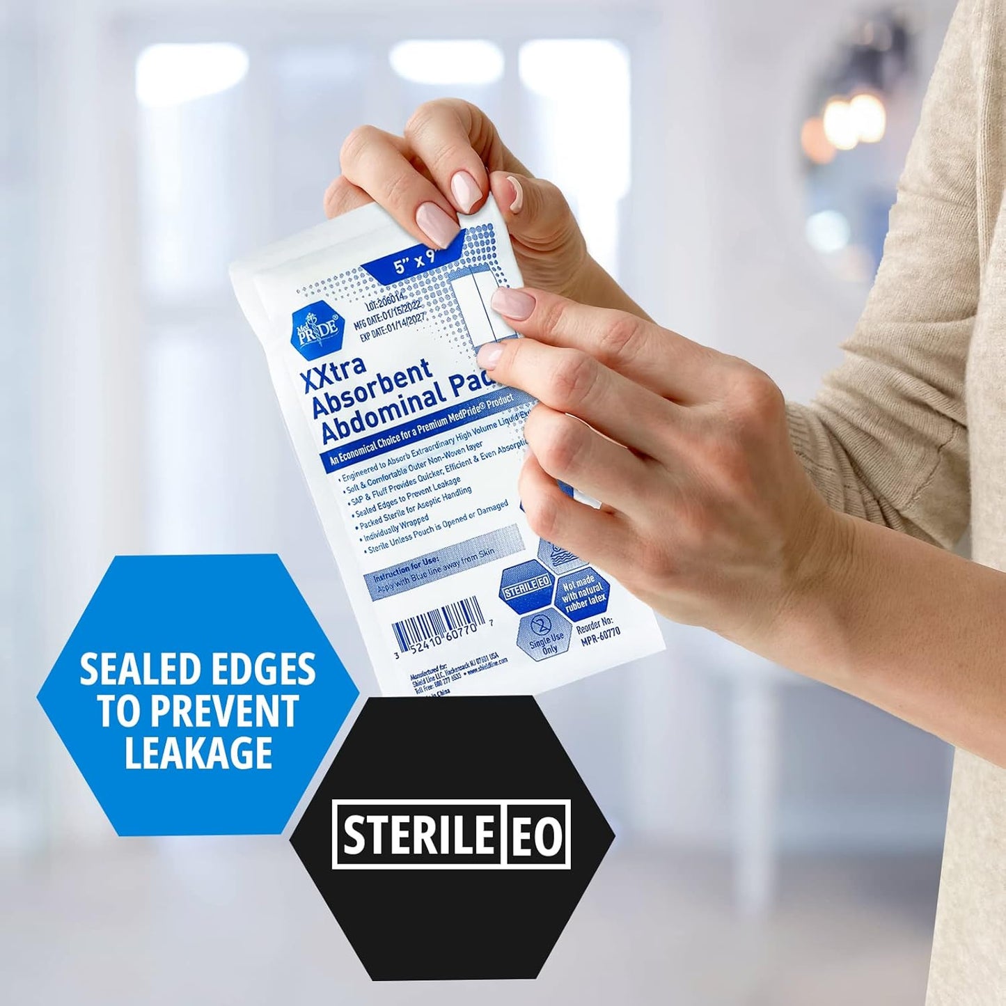 MedPride Extra Absorbent Abdominal Pad - 5x9 - Sterile - 50/box, Case of 12 (600 Count)