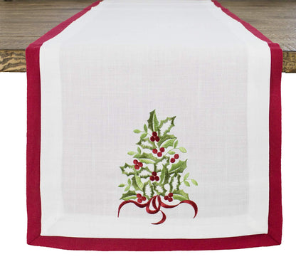Fennco Styles Embroidered Holly Christmas Tree Double-Layer Holiday Tablecloth