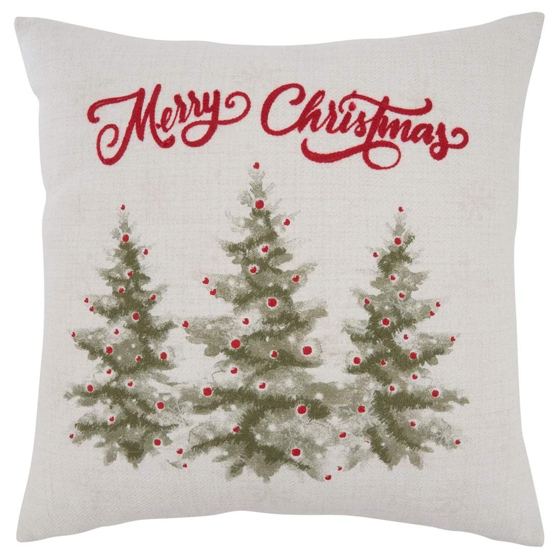 Fennco Styles Merry Christmas Holiday Trees Decorative Throw Pillow Cover 18" W x 18" L - Natural Festive Cushion Case for Home, Couch, Office, Living Room, Christmas and Holiday Décor