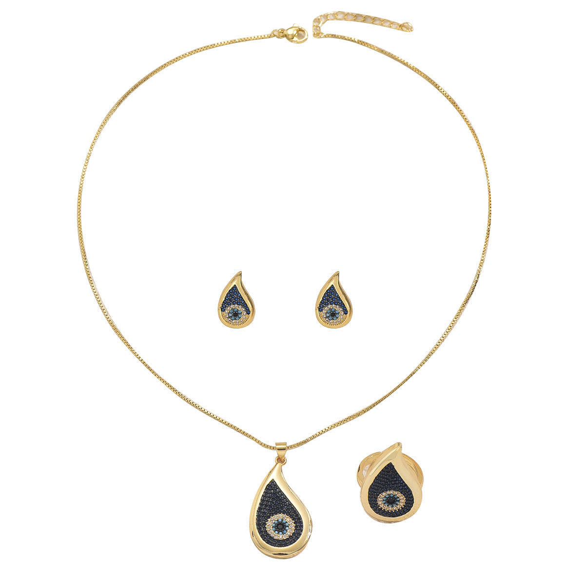 Best Selling Cross-border Women Jewelry Set, Unique Hip Hop Evil Eye Design Matching Earrings, Long Pendant Necklace & Ring, Premium Versatile Daily Ornaments For Ladies