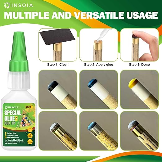 Pool Cue Tip Glue, 20g Clear Billiard Cue Adhesive for Pool Stick Repair & Tip Replacement, Heavy Duty Super Adhesive for Snooker Cue, Pool Cue Accessories - No Tip Clamp Needed