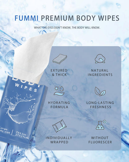 FUMMI 300 Pack Large Body Wipes Moisturizing No Rinse Bath Wipes Unscented