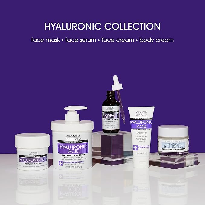 Advanced Clinicals Hyaluronic Acid Moisturizer Body Cream + Hyaluronic Acid Serum 2PC Skin Care Set | Face Serum & Body Lotion Help Diminish Appearance Of Wrinkles, Fine Lines, & Dry Skin, 2PC Bundle