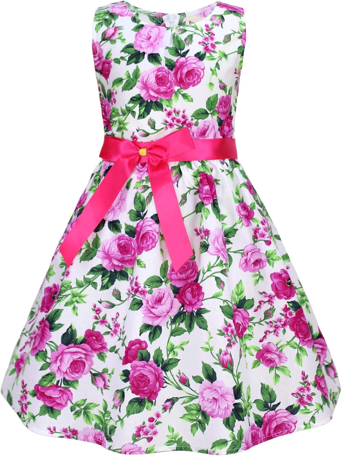 Girls Floral Cotton Dress - Sleeveless Summer Dress with Zipper Closure